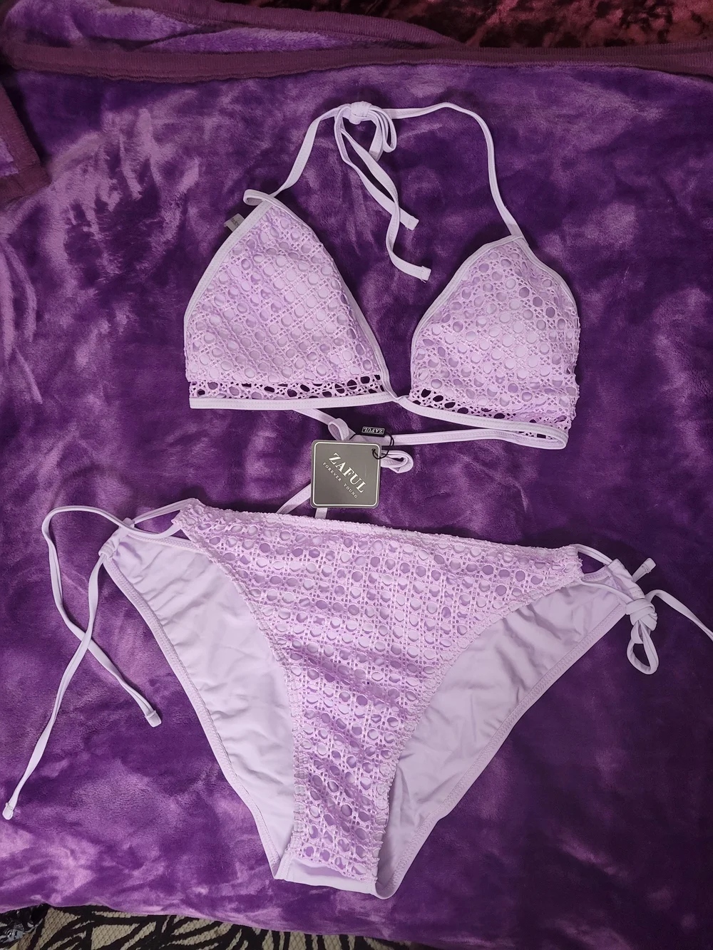 Zaful Lilac Crochet Tie-Side Bikini Set